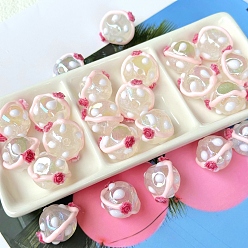 Pink Акриловые бусины, бусины ручной работы, круглая с цветком, розовые, 16 мм, отверстие : 3 мм