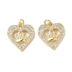 Настоящее золото 18K Латунные микро проложить кубического циркония подвески, с целью перехода в кольце, сердце с короной, без свинца и без кадмия, долговечный, реальный 18 k позолоченный, 16.5x15x3.5 мм, отверстие : 3 мм
