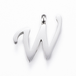Letter W Устойчивые к потускнению 304 подвески из нержавеющей стали, Начальная буква, буква.w, цвет нержавеющей стали, 15x16x2 мм, отверстие : 2 мм