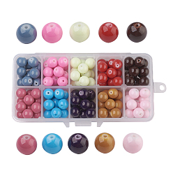 Gemischte Farbe 10 Farben bemalte Glasperlen, Backen Farbe, Runde, Gemischte Farbe, 10 mm, Bohrung: 1.3~1.6 mm, über 14~17pcs / Fach, ca. 140~170 Stk. / Kasten