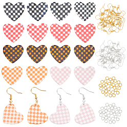 Mixed Color DIY Dangle Earring Making Kits, 20Pcs Heart Cellulose Acetate(Resin) Pendants, Iron Open Jump Rings & Earring Hooks, Mixed Color, 23.5x27.5x2.5mm, Hole: 1.4mm, 4pcs/color