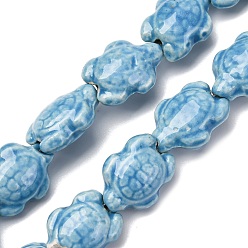 Темно-Голубой Фарфора ручной работы бисер нитей, черепаха, яркие глазированный фарфор, глубокое синее небо, 17x14x8 мм, отверстие : 1.8 мм, около 22 шт / нитка, 14.3 дюйм (36~37 см)