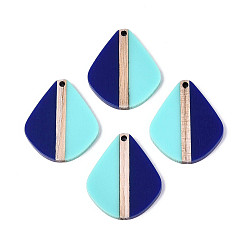 Полуночно-синий Кулоны из непрозрачной смолы и дерева, слеза, два тона, темно-синий, 32.5~33x27.3~27.9x3.5 мм, отверстие : 2 мм