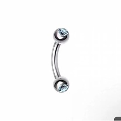 Аквамарин Круглые 304 изогнутые кольца-штанги для бровей из нержавеющей стали со стразами, хрящевые серьги, цвет нержавеющей стали, аквамарин, 8 мм, штифты : 1.2 мм
