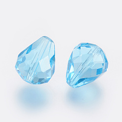 Deep Sky Blue Imitation Austrian Crystal Beads, Grade AAA, Faceted, Drop, Deep Sky Blue, 10x12mm, Hole: 0.9~1.5mm