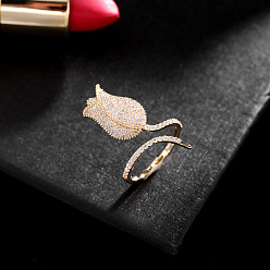 Прозрачный Кольца-манжеты из розовой латуни с микропаве из кубических цирконий, золотые, прозрачные, внутренний диаметр: регулируемый