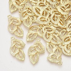 Light Gold Pendentifs en alliage, feuille, or et de lumière, 27x16.5x3mm, Trou: 1.8mm