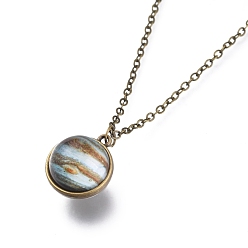 Planet Ожерелье из стекла, с тросовыми цепями из сплава и застежками-клешнями, без кадмия и без свинца, круглые, узор юпитера, 20.07 дюйм (51 см), подвески: 21x18x17 мм