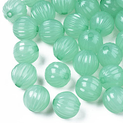 Средний Аквамарин Имитации акриловых шариков желе, гофрированные шарики, круглые, средний аквамарин, 14x13 мм, отверстие : 2.5 мм, Около 356 шт / 500 г