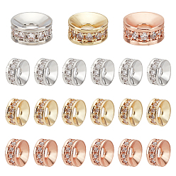 (52) Непрозрачная лаванда 30 шт. 3 цвета латунные микро-паве кубические циркониевые бусины, Шарики прокладки, плоско-круглые, разноцветные, 6x3 мм, отверстие : 2 мм, 10 шт / цвет