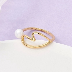 Белый Кольца латуни пальца, сердце, с натуральным культивированным пресноводным жемчугом, реальный 18 k позолоченный, белые, 19 мм
