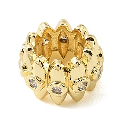 Clear Brass Micro Pave Cubic Zirconia Beads, Rondelle with Horse Eye, Large Hole Beads, Rack Plating, Long-Lasting Plated, Lead Free & Cadmium Free, Real 18K Gold Plated, Clear, 12.5x8mm, Hole: 7.5mm