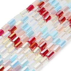 (123L) Белый крем непрозрачный блеск Гальванические стеклянные бусины, колонка, граненые, огнеупорный кирпич, 9x5 мм, отверстие : 1.2 мм, около 40~42 шт / нитка, 37~39 см