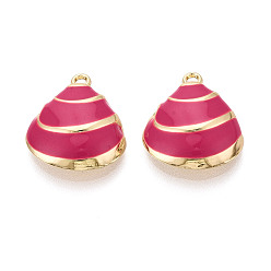 Светло-Вишневый Стойки обшивки сплава эмали подвески, подвески в форме ракушек, золотые, без кадмия, без никеля и без свинца, светло-вишневый, 18.5x16.5x4.5 мм, отверстие : 1.6 мм
