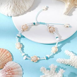 Белый Браслеты на ногу с плетеными бусинами и регулируемыми браслетами в виде черепахового креста из синтетической бирюзы, магнезита и стеклянных семян, летние пляжные браслеты для женщин, белые, внутренний диаметр: 4~5-7/8 дюйм (100~150мм)