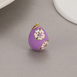 Orchid Alloy Enamel Pendant, Easter Egg Charms, Orchid, 22x14.4mm