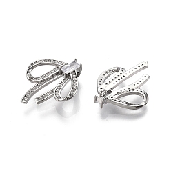 Real Platinum Plated Brass Micro Pave Clear Cubic Zirconia Pnedants, Nickel Free, Bowknot Charms, Real Platinum Plated, 23x19.5x6mm, Hole: 1.4mm