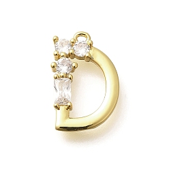 Letter D Латунные микро проложить кубического циркония подвески, буква-z чары, золотые, Буква D, 15x10.5x2.5 мм, отверстие : 1 мм
