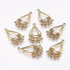 Antique Golden Tibetan Style Alloy Chandelier Components, Drop, Antique Golden, 34x20x1.5mm, Hole: 1.2mm and 1.6mm