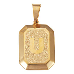 Letter U 1 прямоугольник из нержавеющей стали с подвесками в виде букв, золотые, Буква U, 29x20 мм