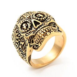 Античное Золото 316 череп из нержавеющей стали с перекрещенным кольцом на пальце, готические украшения для мужчин и женщин, Хэллоуин тема, ионное покрытие (ip), античное золото , размер США 9 3/4 (19.5 мм)