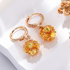 Золотистый Латунные микропроволочные кубические серьги с цирконием, долговечный, стойки покрытие, без свинца и без кадмия, цветок, золотые, золотые, 26x10 мм