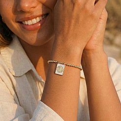 Золотой Регулируемые браслеты с цепочкой из латуни, браслеты с подвесками из латуни и эмали для женщин, прямоугольник со святым бенедиктом, золотые, 4.33 дюйм (11 см)