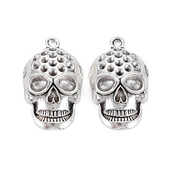 Antique Silver Alloy Pendant Rhinestone Settings, Cadmium Free & Lead Free, Skull, Antique Silver, Fit For 2mm Rhinestone, 35x20.5x6mm, Hole: 2.5mm