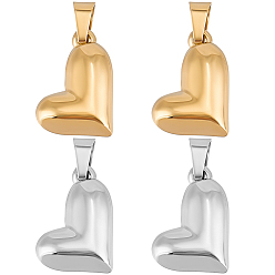 Золотой & Цвет Нержавеющей Стали 4 шт. 2 цвета ко дню святого валентина 304 подвески из нержавеющей стали, надутое сердце, золотые и нержавеющая сталь цвет, 15x10.5x4.5 мм, отверстие : 7x3.5 мм, 2 шт / цвет