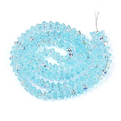 Небесно-голубой Стеклянные бусины с гальваническим покрытием , цветок, жемчужные, с половиным покрытием, голубой, 6~6.5x8x8 мм, отверстие : 0.7~0.9 мм, около 121~123 шт / нитка, 25.98~26.57'' (66~67.5 см)