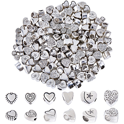 Античное Серебро 180шт 6 цвета тибетский стиль сплав европейские бусины, без кадмия и без свинца, сердце, античное серебро, 5~10x6~10x3~7 мм, отверстие : 1.5~4 мм, 30 шт / стиль