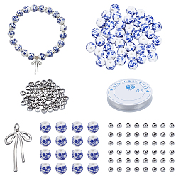 Платина Наборы для изготовления браслетов своими руками, включая латунные подвески и бусины, фарфоровые керамические бусины и эластичная хрустальная нить, платина, 4x3 мм, отверстие : 1.5 мм