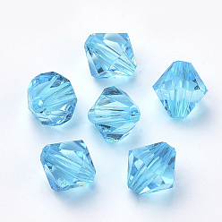 Deep Sky Blue Transparent Acrylic Beads, Bicone, Deep Sky Blue, 6x5.5mm, Hole: 1.5mm, about 6120pcs/500g