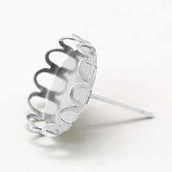 Silver Brass Stud Earring Settings, Silver, 13mm, Tray: 12mm, Pin: 0.6mm thick