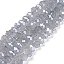 WhiteSmoke Electroplate Glass Beads Strands, Pearl Luster Plated, Faceted, Rondelle, WhiteSmoke, 6x4.5~5mm, Hole: 1mm, about 85~88pcs/strand, 16.1~16.5 inch(41~42cm)