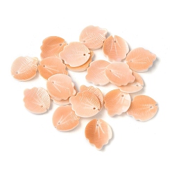 Легкий Лосось Натуральные резные листочки из ракушек, светлый померанцевый, 13.5~14x11.5~12x2~3 мм, отверстие : 0.9 мм