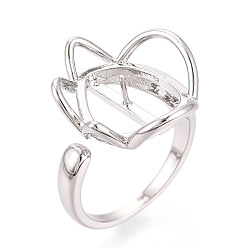 Платина Латунные колышки для чашек с цветком, регулируемые настройки колец для полупросверленных бусин, без кадмия, без никеля и без свинца, платина, 22.5x19.5 мм, внутренний диаметр: 18 мм, штифты : 0.8~0.9 мм