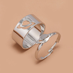 Платина Набор колец из сплава, включают манжетные кольца/кольца для пальцев, планета, кольца пара, платина, внутренний диаметр: 17 мм