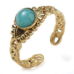 Амазонит Натуральные кольца амазонитовых пальцев, глаз 304 кольца открытой манжеты из нержавеющей стали с ионным покрытием (IP), реальный 18 k позолоченный, 8 мм, регулируемый