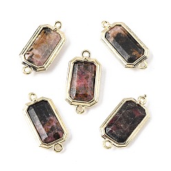 Родонит Натуральный родонит граненый прямоугольник соединительные подвески, с фурнитурой латунной золотого тона, стойки покрытие, 22.5~23.5x11x3.5 мм, отверстие : 1.6 мм