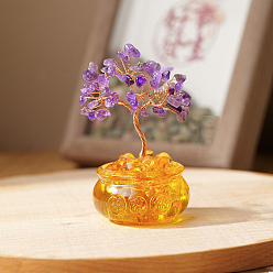 Аметист Натуральные аметистовые чипсы украшения для дерева богатства, хрустальная основа рога изобилия с медной проволокой фэн-шуй энергетический камень подарок для женщин мужчин медитация, 100x60 мм