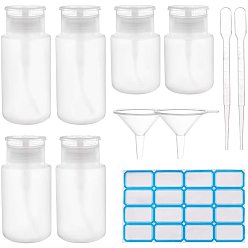 White DIY Empty Plastic Press Pump Bottle Sets, with Waterproof Sticker Labels, Plastic Funnel Hopper & Dropper, White, 100ml/160ml/180ml, 6pcs/set