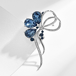 Стально-синий Брошь-бантик из сплава со стразами для рюкзака, платина, стальной синий, 81x50 мм