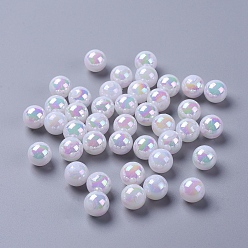 White Eco-Friendly Poly Styrene Acrylic Beads, AB Color Plated, Round, White, 10mm, Hole: 2mm, about 980pcs/500g