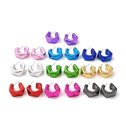 Mixed Color Polygon Acrylic Stud Earrings, Half Hoop Earrings with 316 Surgical Stainless Steel Pins, Mixed Color, 25x9mm