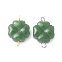 Зеленый 2шт. 2 цвета, окрашенные аэрозольной краской, имитация нефрита, соединительные подвески, клевер ссылки, с 304 двойными петлями из нержавеющей стали, золотые и нержавеющая сталь цвет, зелёные, 16x10.5x4.5 мм, отверстия : 1.4 mm и 1.8 мм, 1 шт / цвет