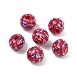 Красный Тема Дня независимости деревянные европейские бусы, печатные бусины с большими отверстиями, круглые, красные, 15.5~6 мм, отверстие : 4 мм