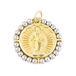 Настоящее золото 18K Стойки обшивки латунные подвески, без кадмия и без свинца, долговечный, плоско-круглые, реальный 18 k позолоченный, 23.5x23x2.5 мм, отверстие : 3 мм