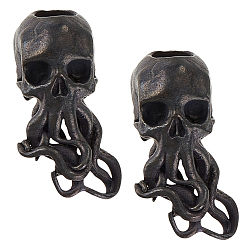 (52) Непрозрачная лаванда 2шт. латунные европейские бусины, бисера largr отверстие, череп осьминога, металлический черный , 28x14.5x15.5 мм, отверстие : 6 мм