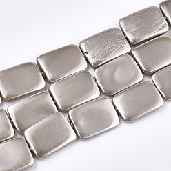 Camel Shell Pearl Beads Strands, Spray Painted, Rectangle, Silver, 20~21x15x2.5~4mm, Hole: 1mm, about 20pcs/strand, 16.1 inch